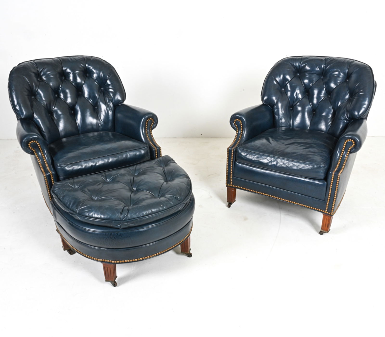 HANCOCK & MOORE BLUE LEATHER CLUB CHAIRS & OTTOMAN (1 of 17)
