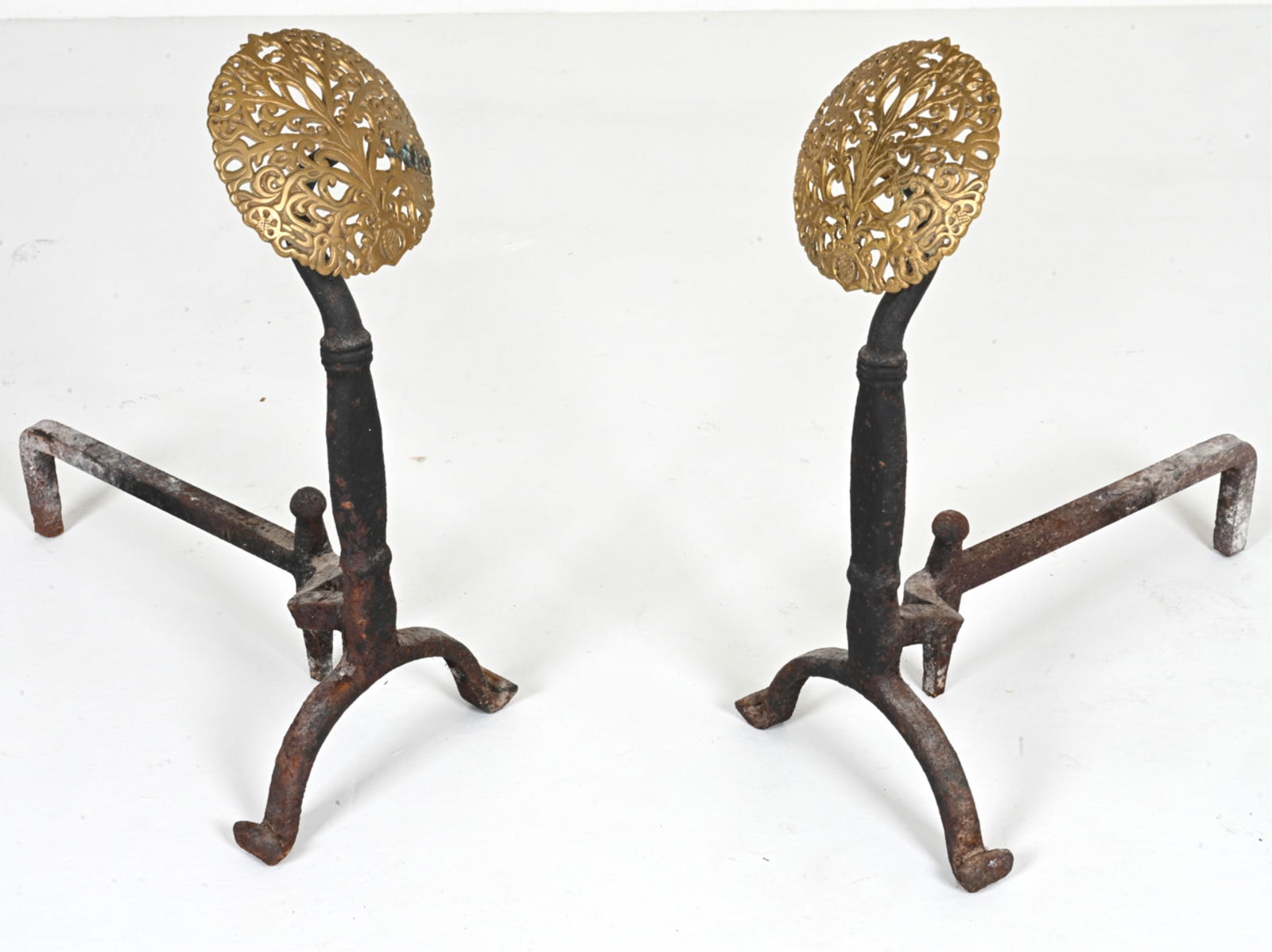 PAIR OF ANTIQUE BRASS FILIGREE ANDIRONS (1 of 13)