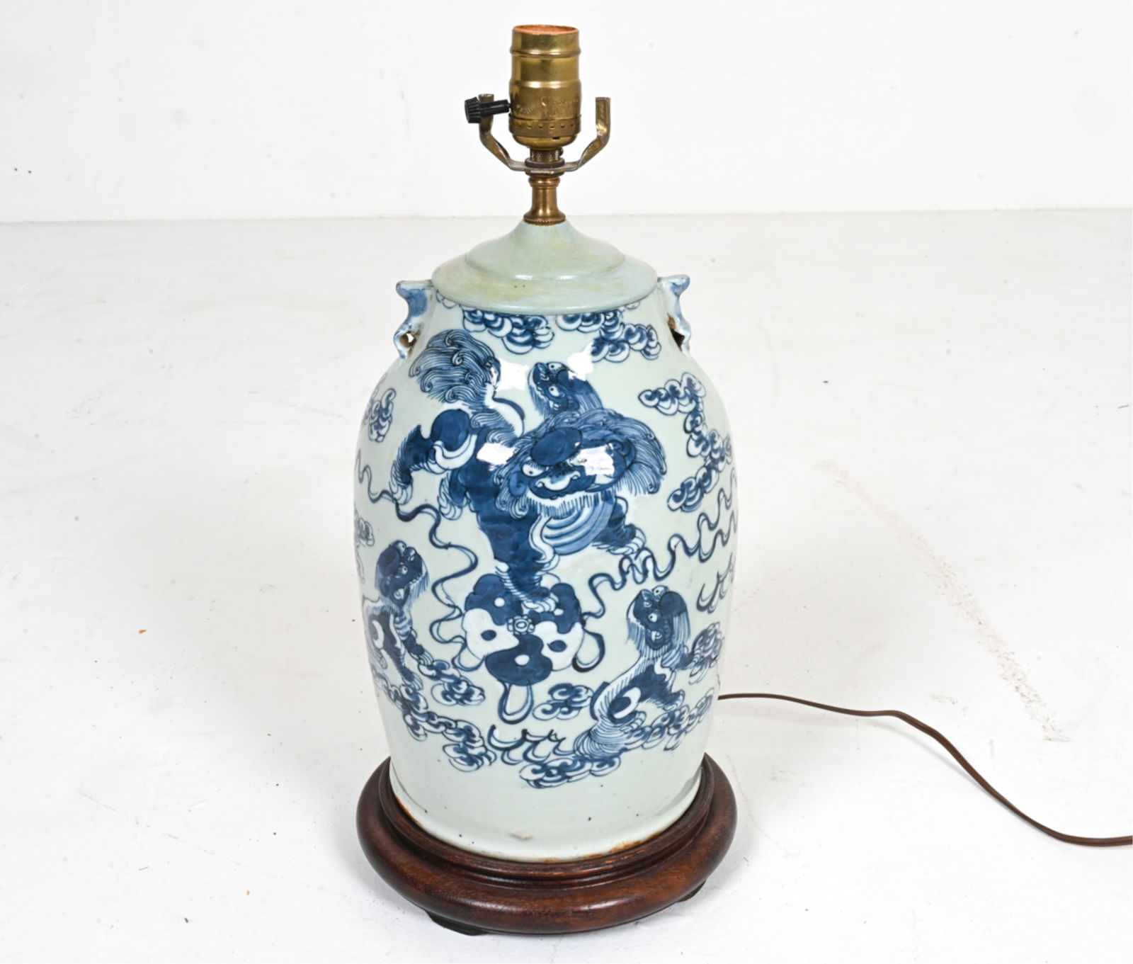 CHINESE EARTHENWARE URN LAMP W/ LION MOTIF (1 of 14)