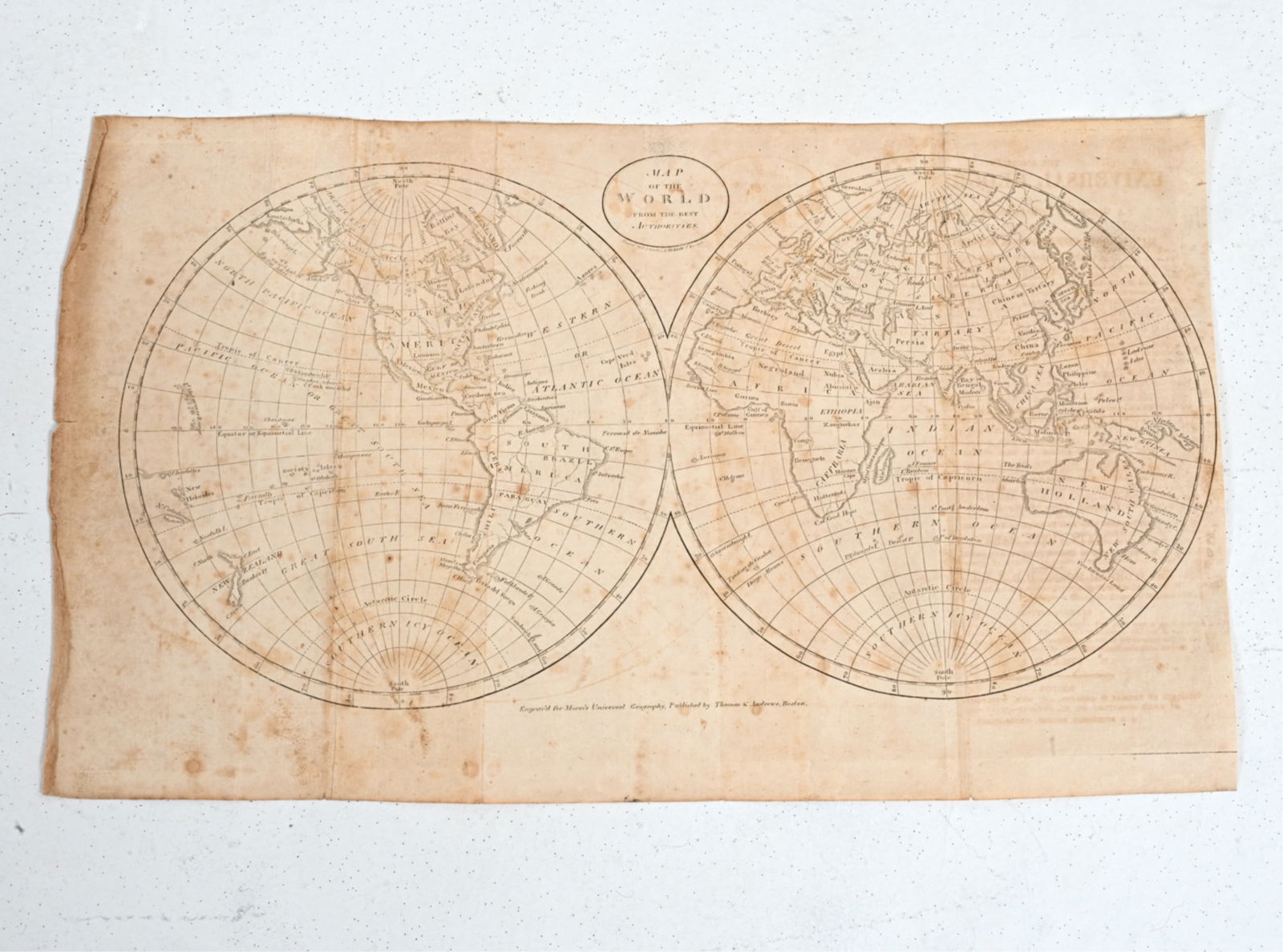 C. 1793 ENOCH GRIDLEY WORLD MAP ENGRAVING (1 of 6)