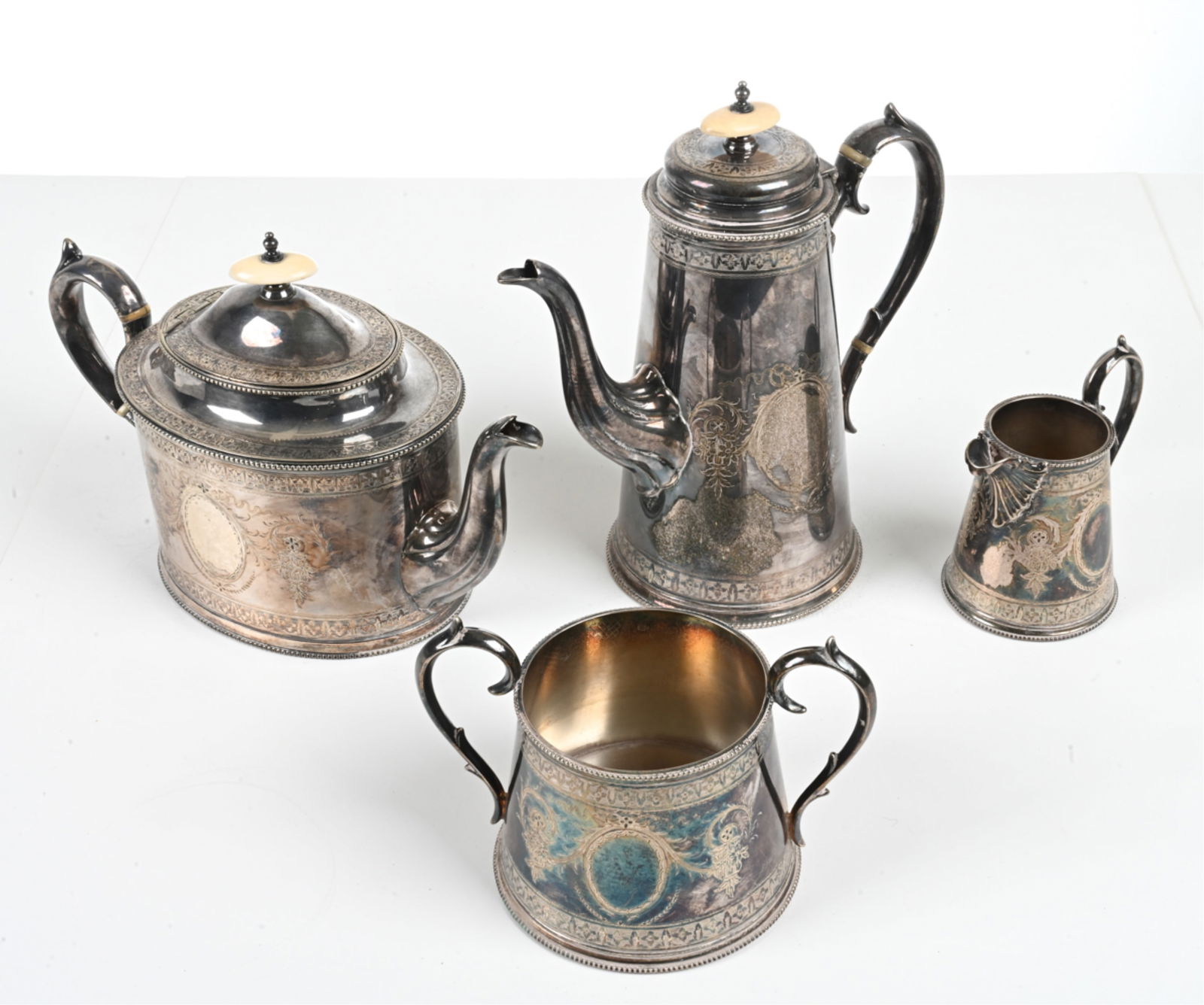 C. 1857 SHEFFIELD SILVERPLATE TEA & COFFEE SERVICE (1 of 15)