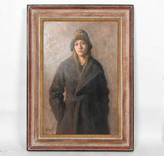 MARY BETH MCKENZIE (B. 1946) SELF PORTRAIT O/C: Signed Mckenzie '76 lower left. With Salmagundi label verso. Dimensions: (Frame) H 46" x W 33", (Canvas) H 36" x W 24" Condition: Few surface scratches.