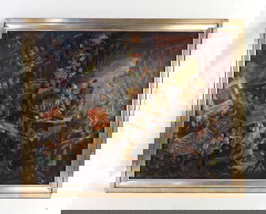 DON FREEMAN (1908-1978) LARGE O/C PAINTING: Signed and dated 1939 upper right. Dimensions: (Frame) H 42.5" x W 51"; (Painting, approx.) H 36.5" x W 46". Condition: Previously relined and reframed. Minor crazing to paint, light surface dust. A f