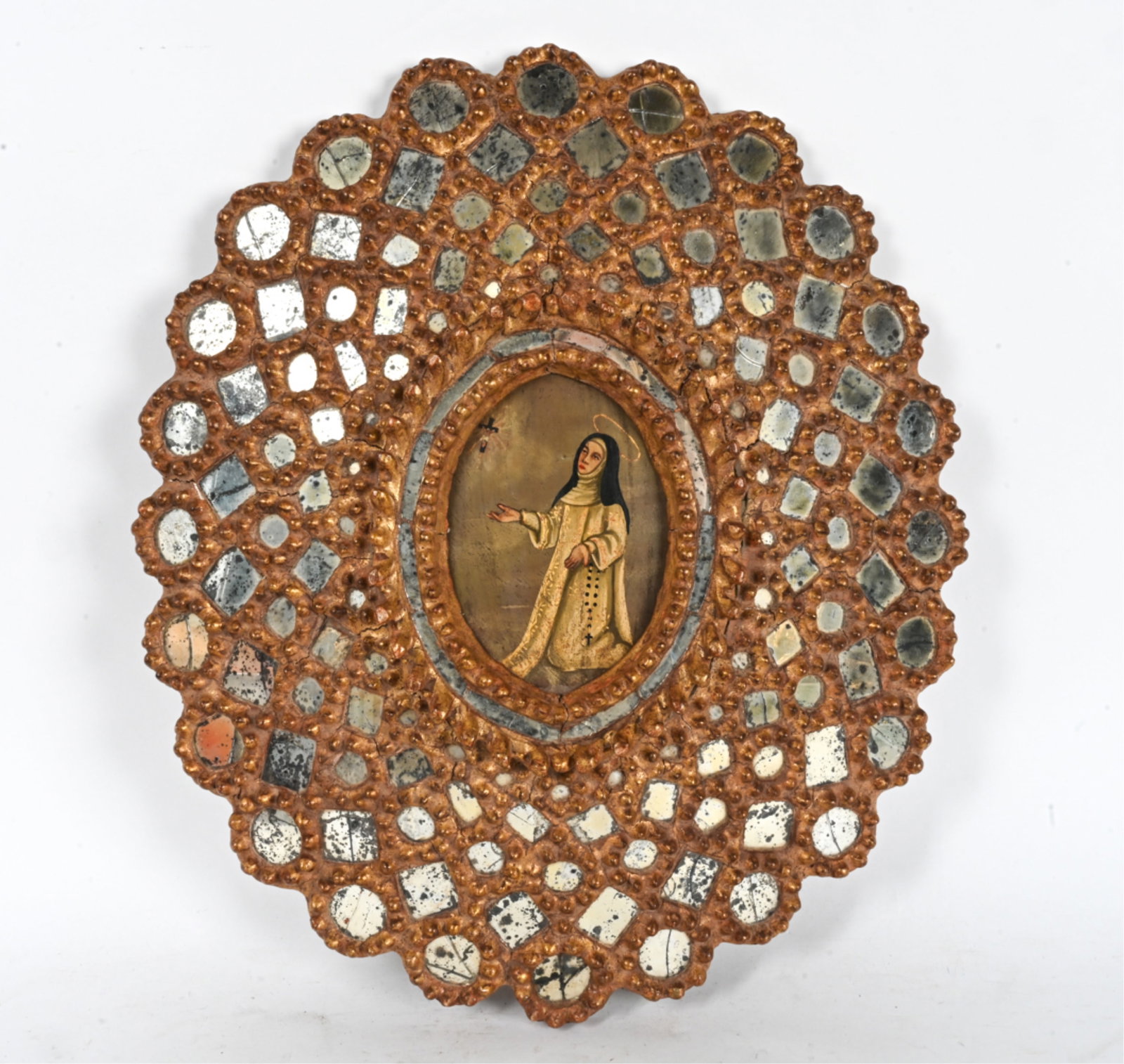 ITALIAN RELIQUARY OIL ON PANEL GILT MIRROR FRAME (1 of 9)