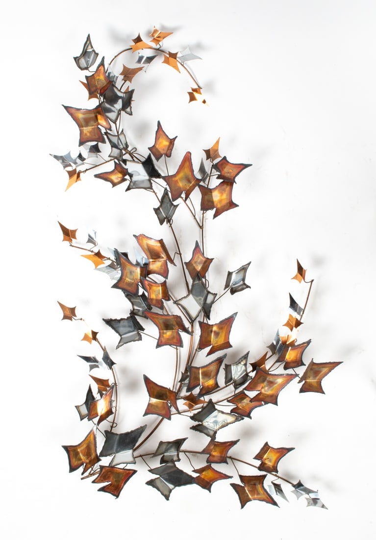 CURTIS JERE SIGNED IVY LEAVES WALL SCULPTURE, 1980 (1 of 10)
