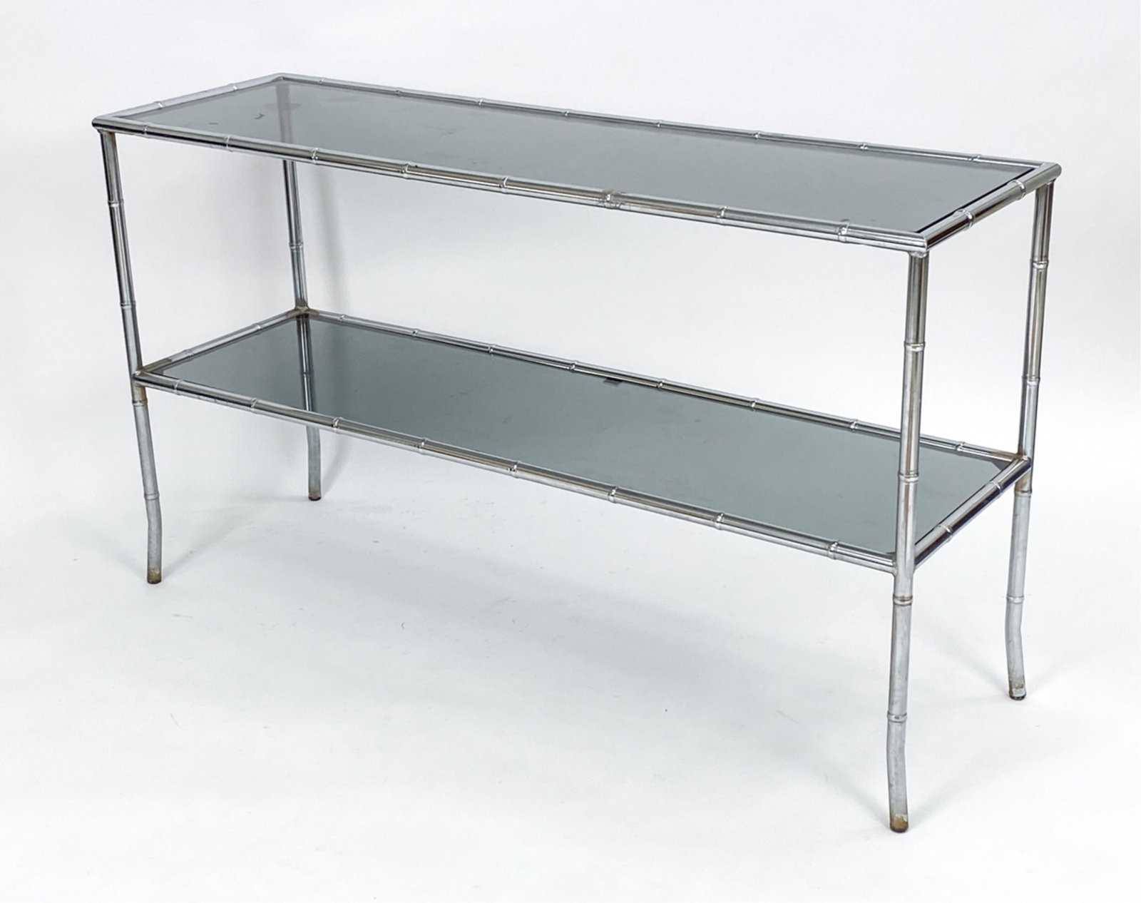 CHROME & SMOKED GLASS FAUX-BAMBOO CONSOLE TABLE (1 of 9)