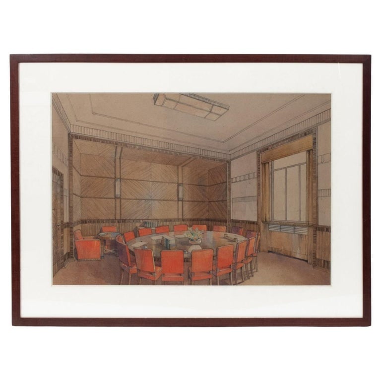 ART DECO ARCHITECTURAL GOUACHE AND PENCIL DRAWING (1 of 6)