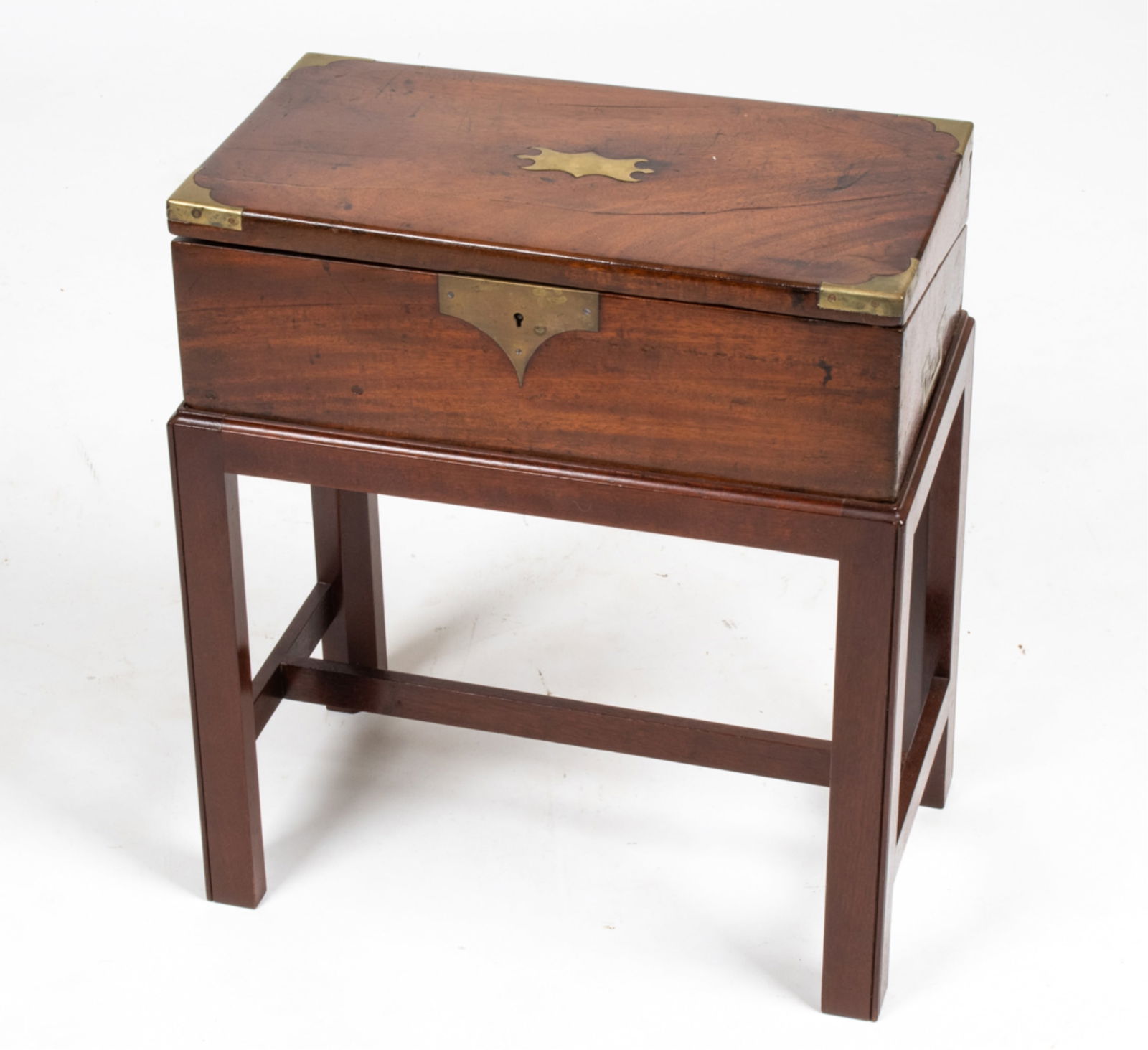MAHOGANY & BRASS WRITING BOX ON STAND C. 1890 (1 of 15)