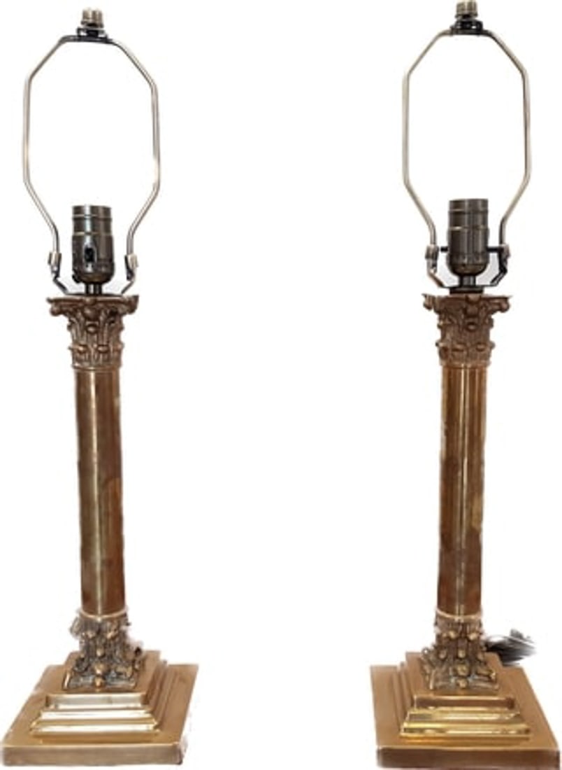 PAIR OF HOLLYWOOD REGENCY BRASS COLUMN LAMPS (1 of 12)