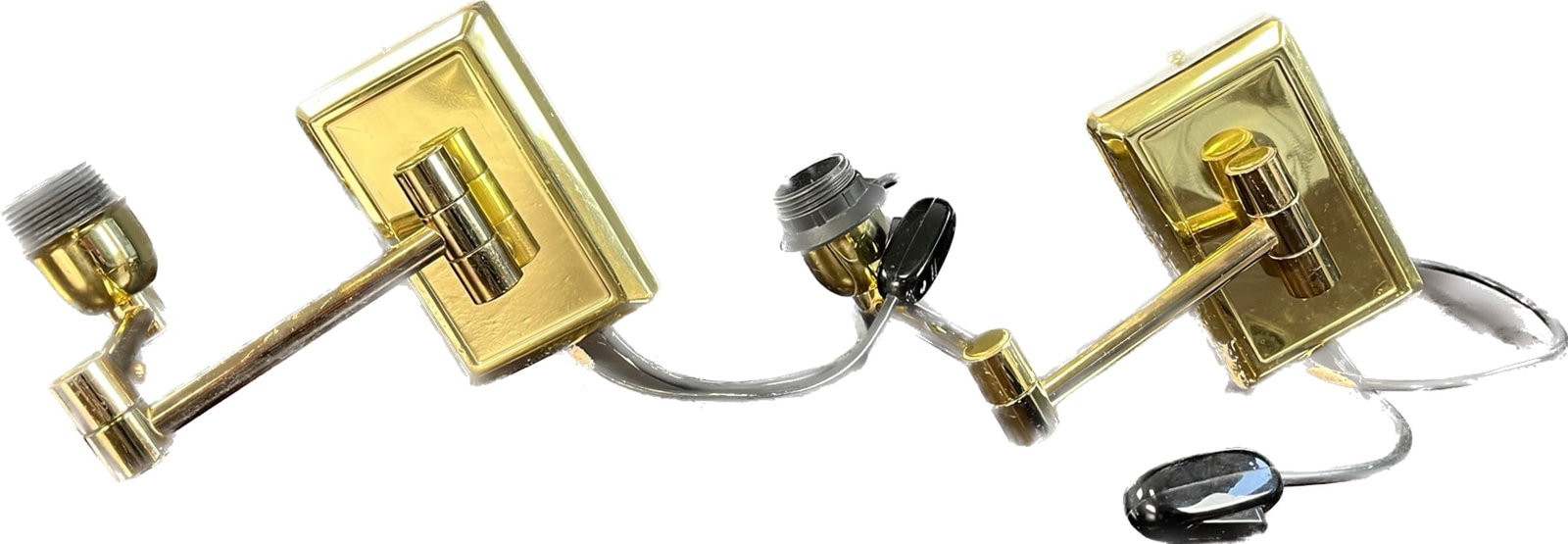 PAIR OF VINTAGE SWING ARM BRASS SCONCES: Pair of Vintage Danish swing arm brass sconces Koestol type, Late 20th century. Dimensions: H 5.5" x W 12.6" x D 1.9" Condition: Vintage condition corresponding to age. There are some scratches and sp