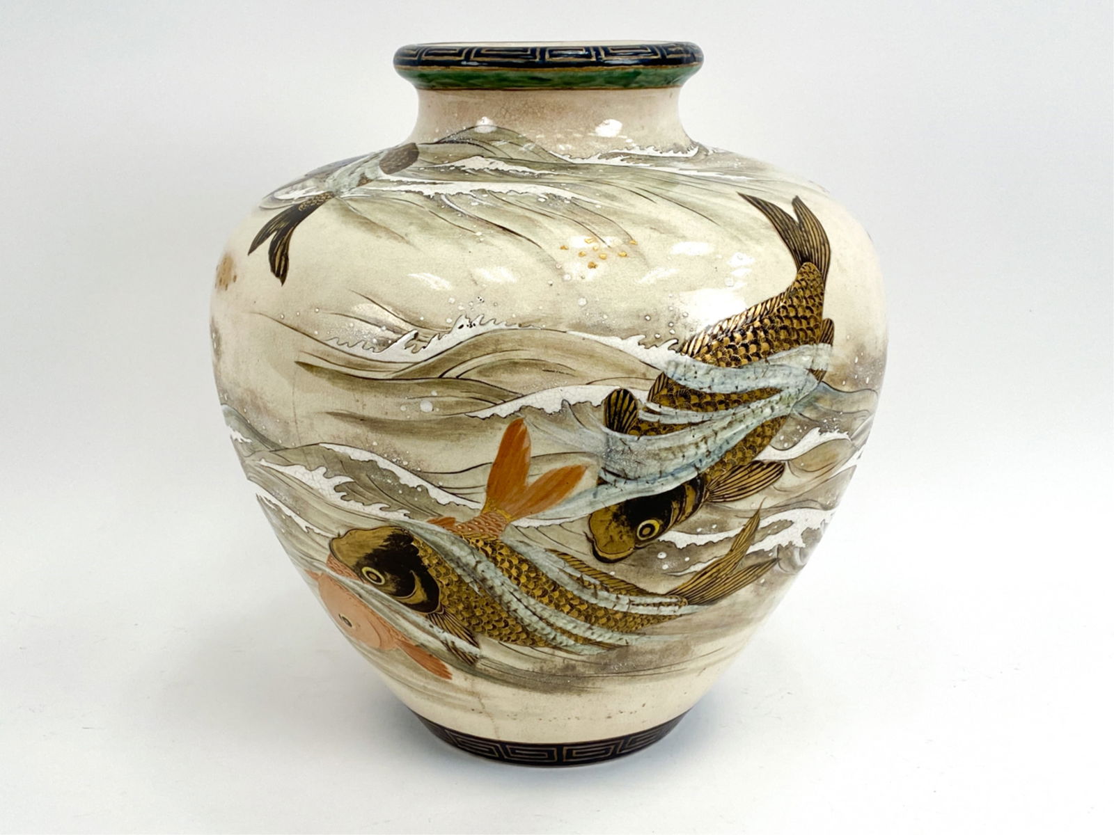 ANTIQUE JAPANESE POTTERY KOI JAR (1 of 13)