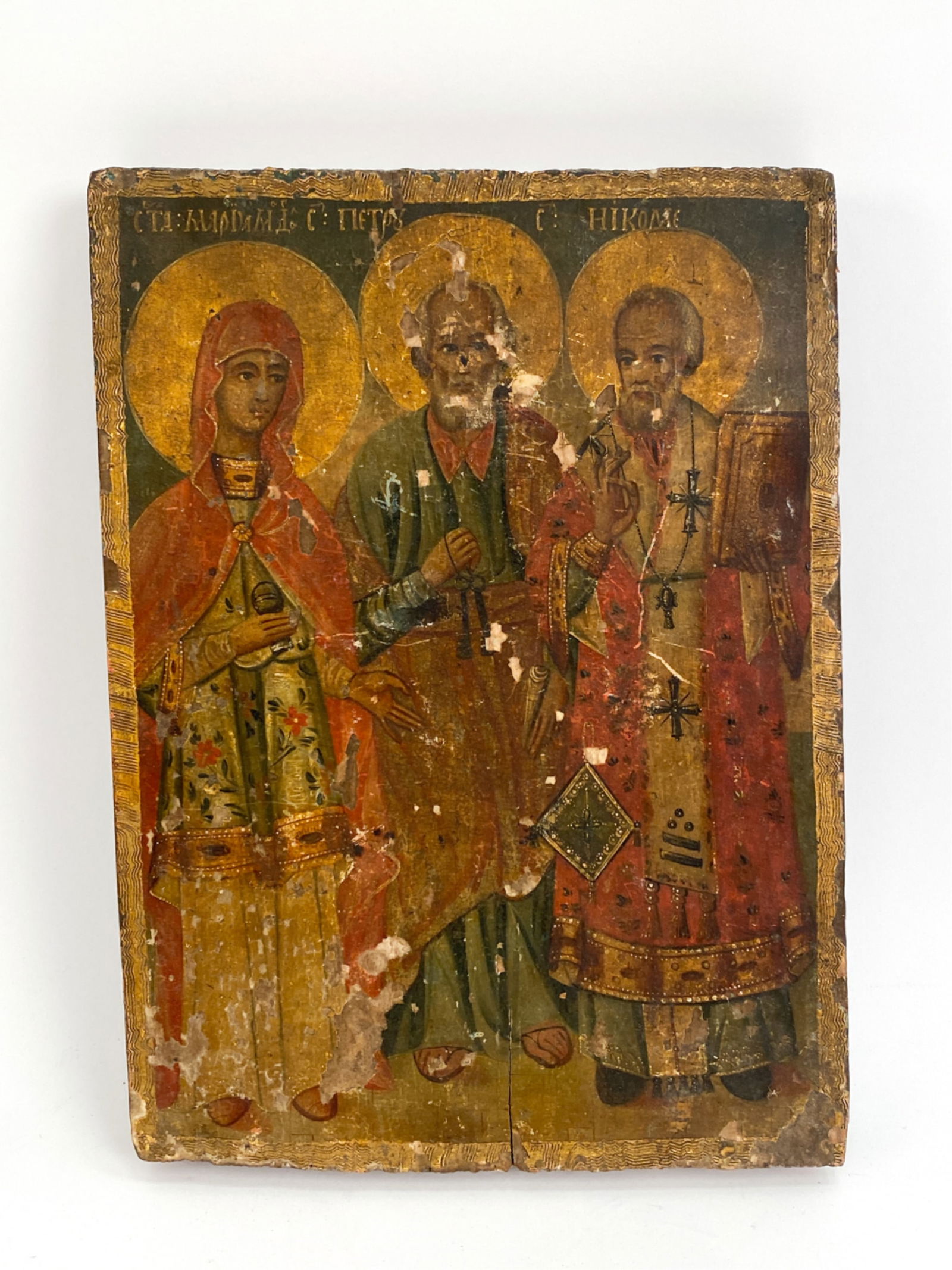 19TH C. RUSSIAN ICON OF THREE SAINTS (1 of 9)