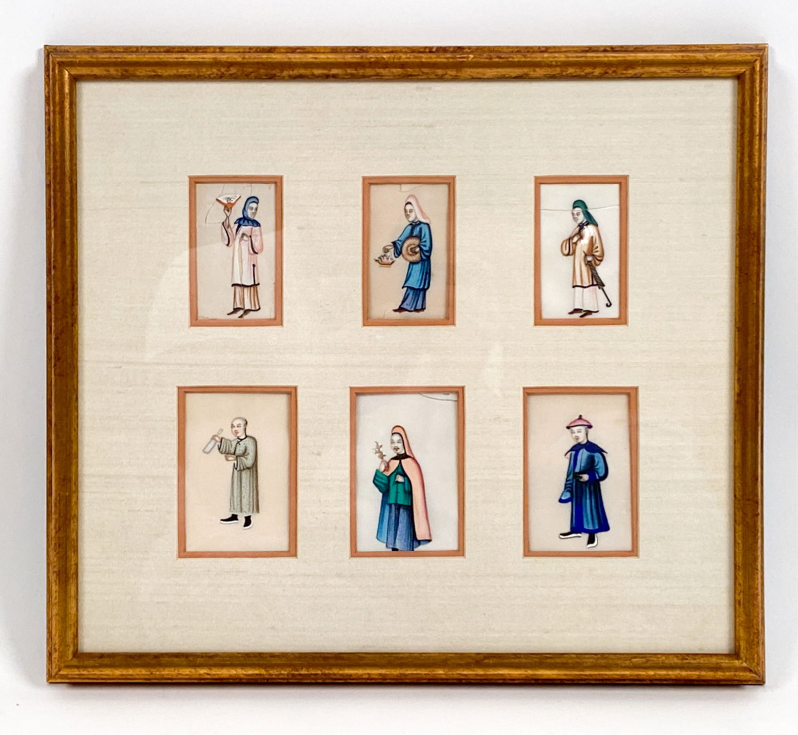 (6) ANTIQUE CHINESE PITH PAINTINGS FRAMED TOGETHER (1 of 9)