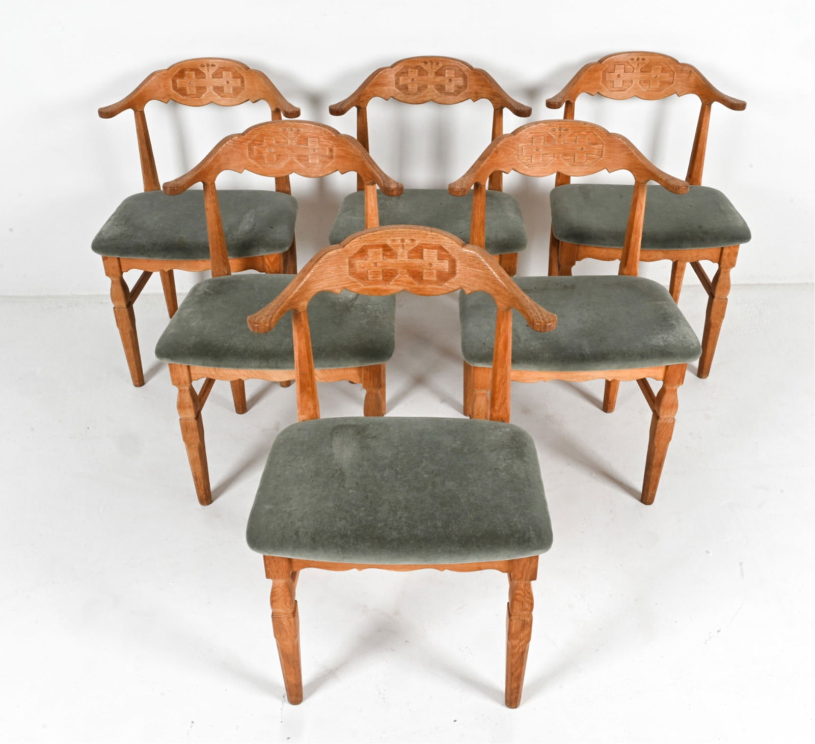 (6) HENNING KJAERNULF OAK & VELVET DINING CHAIRS (1 of 13)
