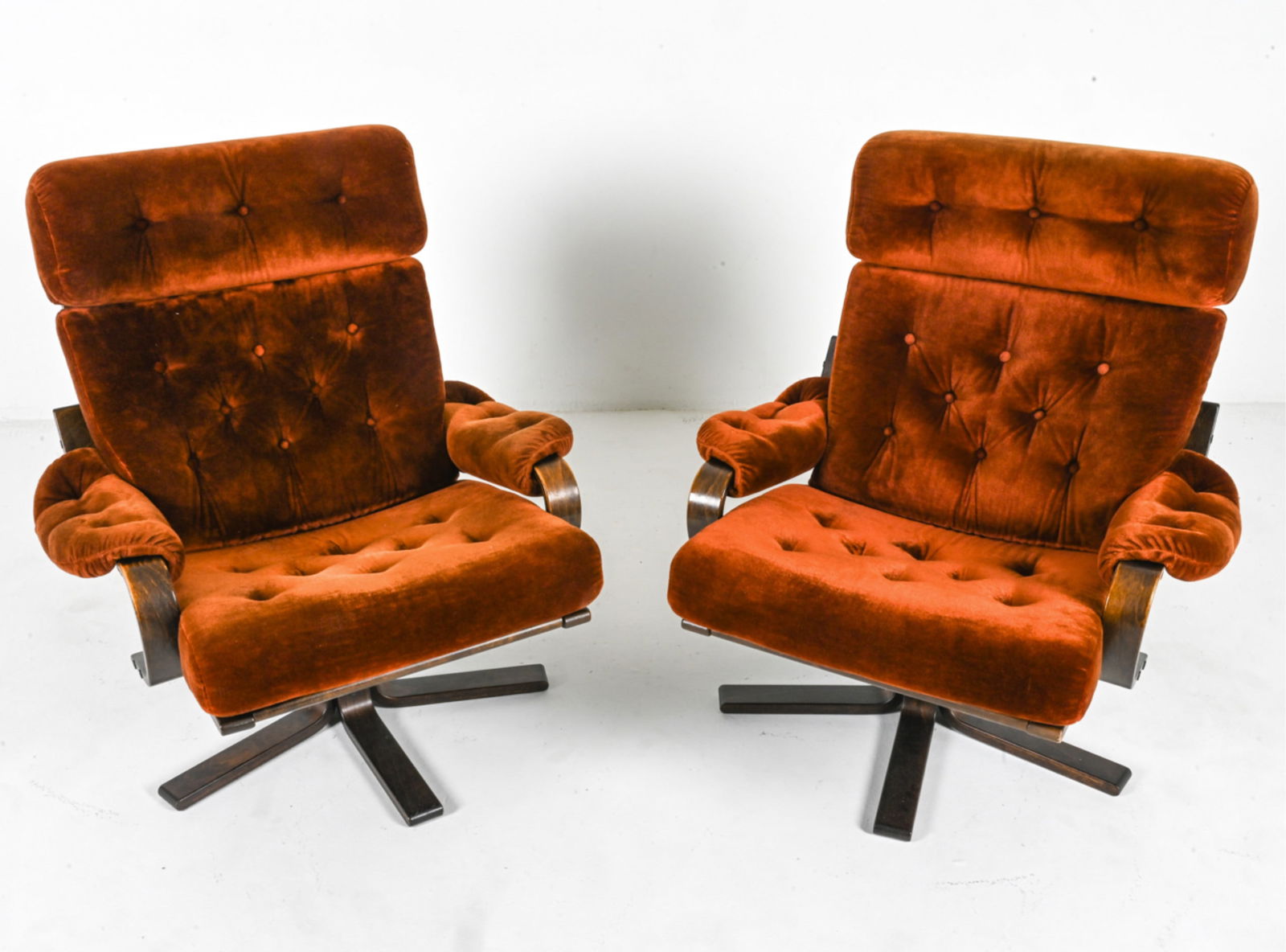 (2) SCANDINAVIAN BENTWOOD & VELVET LOUNGE CHAIRS (1 of 18)