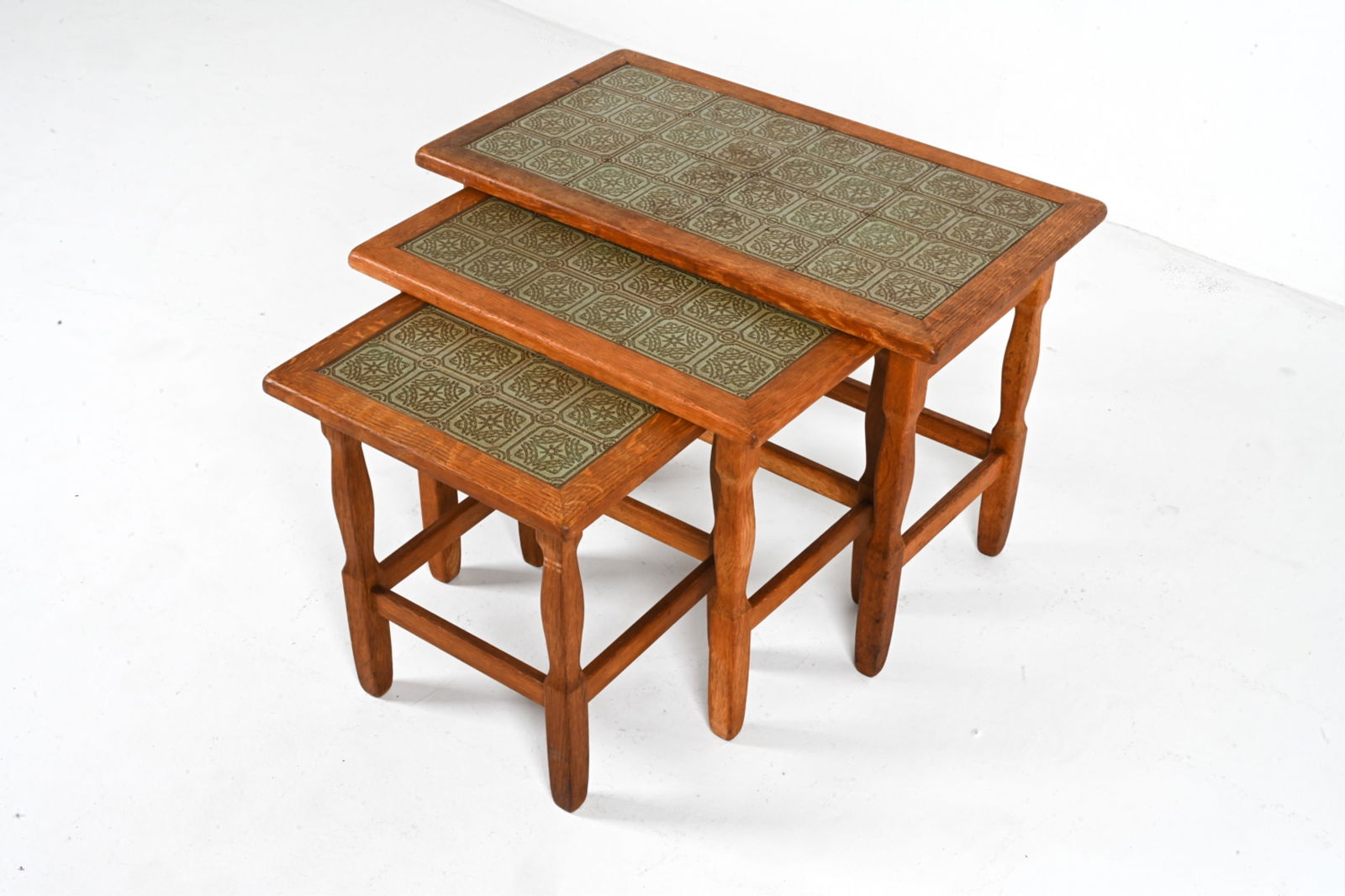(3) SCANDINAVIAN OAK & TILE MOSAIC NESTING TABLES (1 of 17)