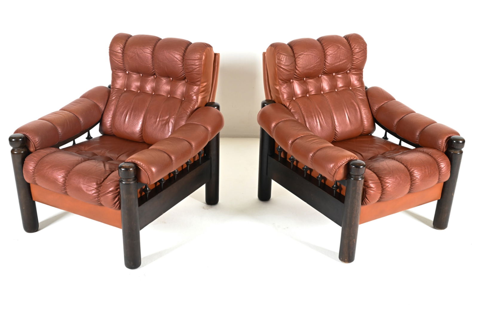 (2) SCANDINAVIAN BRUTALIST LEATHER LOUNGE CHAIRS (1 of 13)