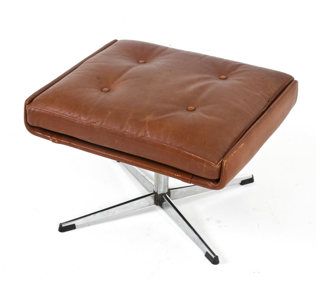 SCANDINAVIAN SPACE AGE LEATHER & CHROME OTTOMAN (1 of 9)