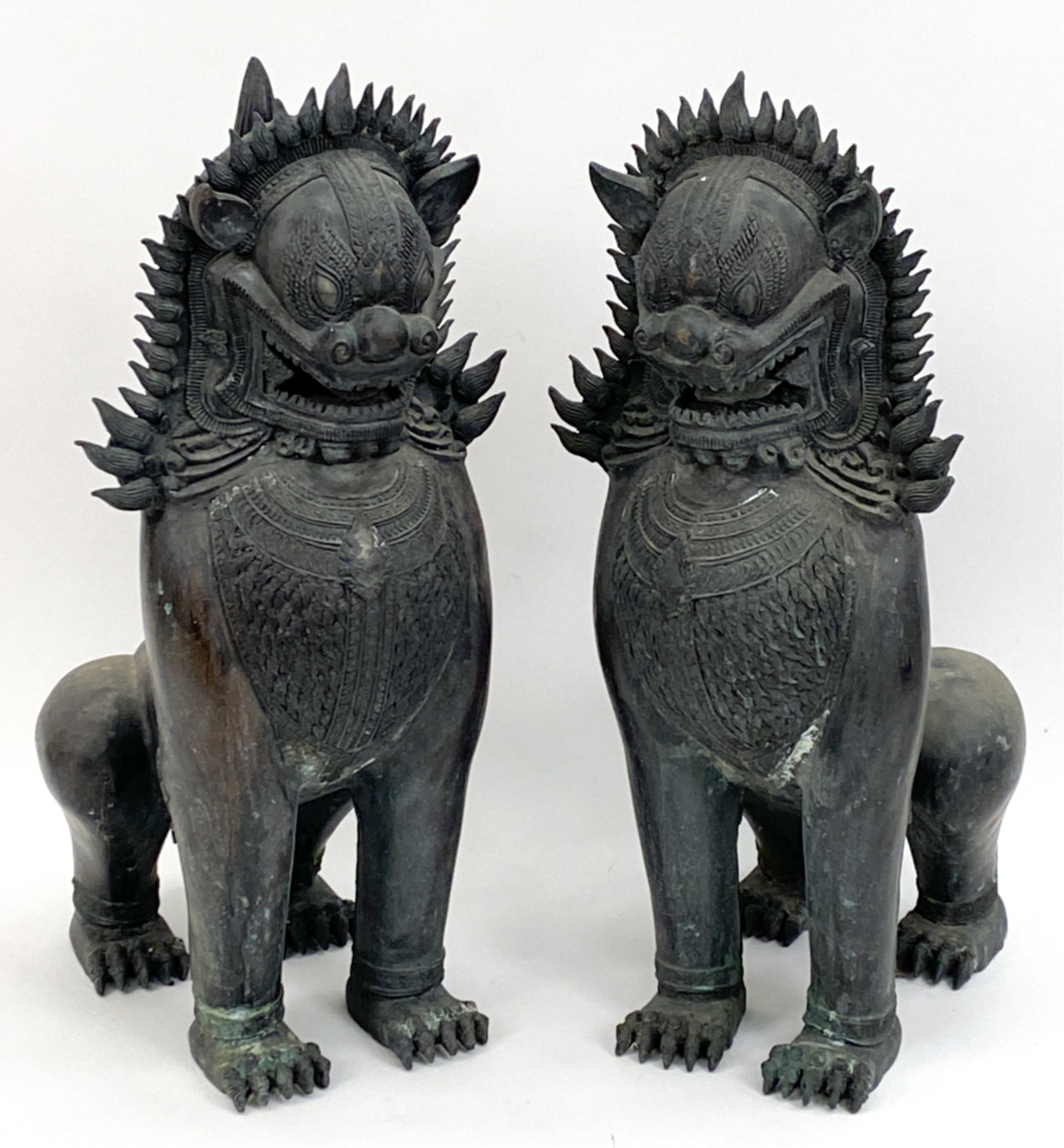 PAIR OF TAI FU 20TH C. BRONZE FOO LIONS (1 of 18)