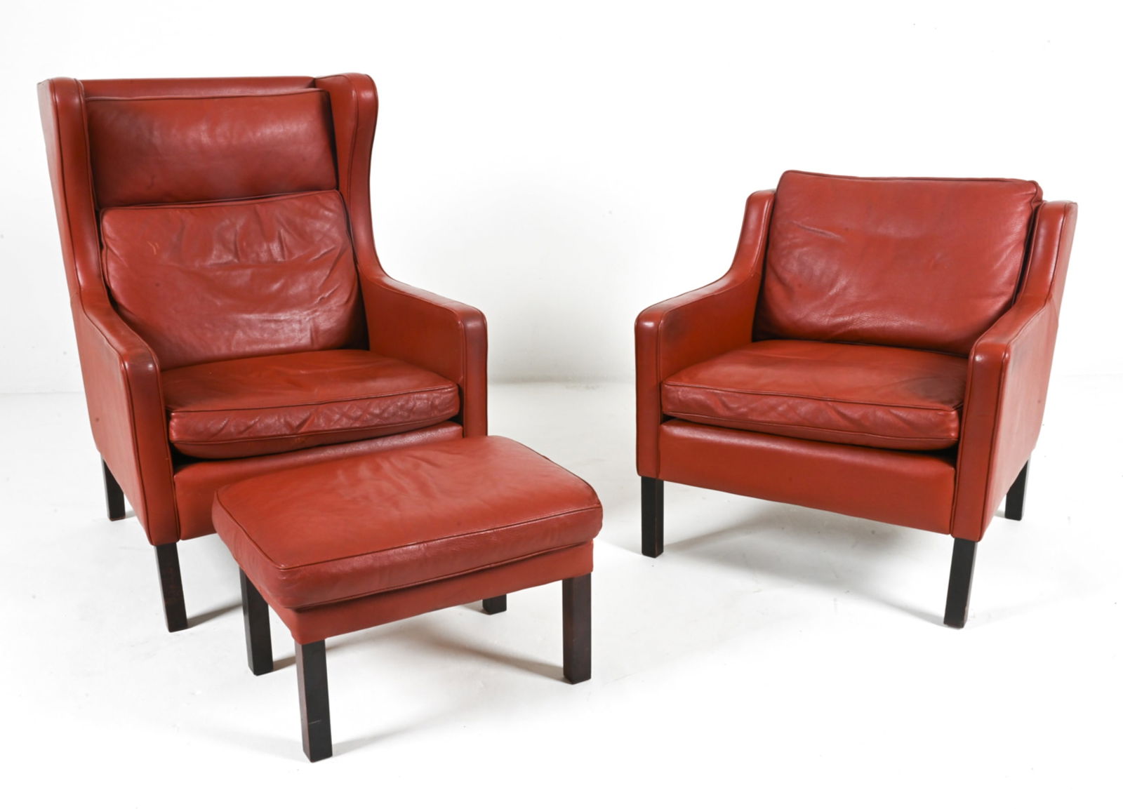 (2) STOUBY LEATHER & BEECH LOUNGE CHAIRS & OTTOMAN (1 of 13)