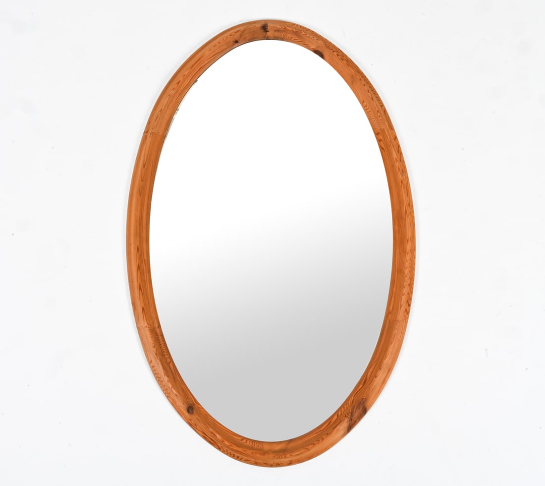 SWEDISH MODERN PINE OVAL MIRROR, C. 1970'S (1 of 12)