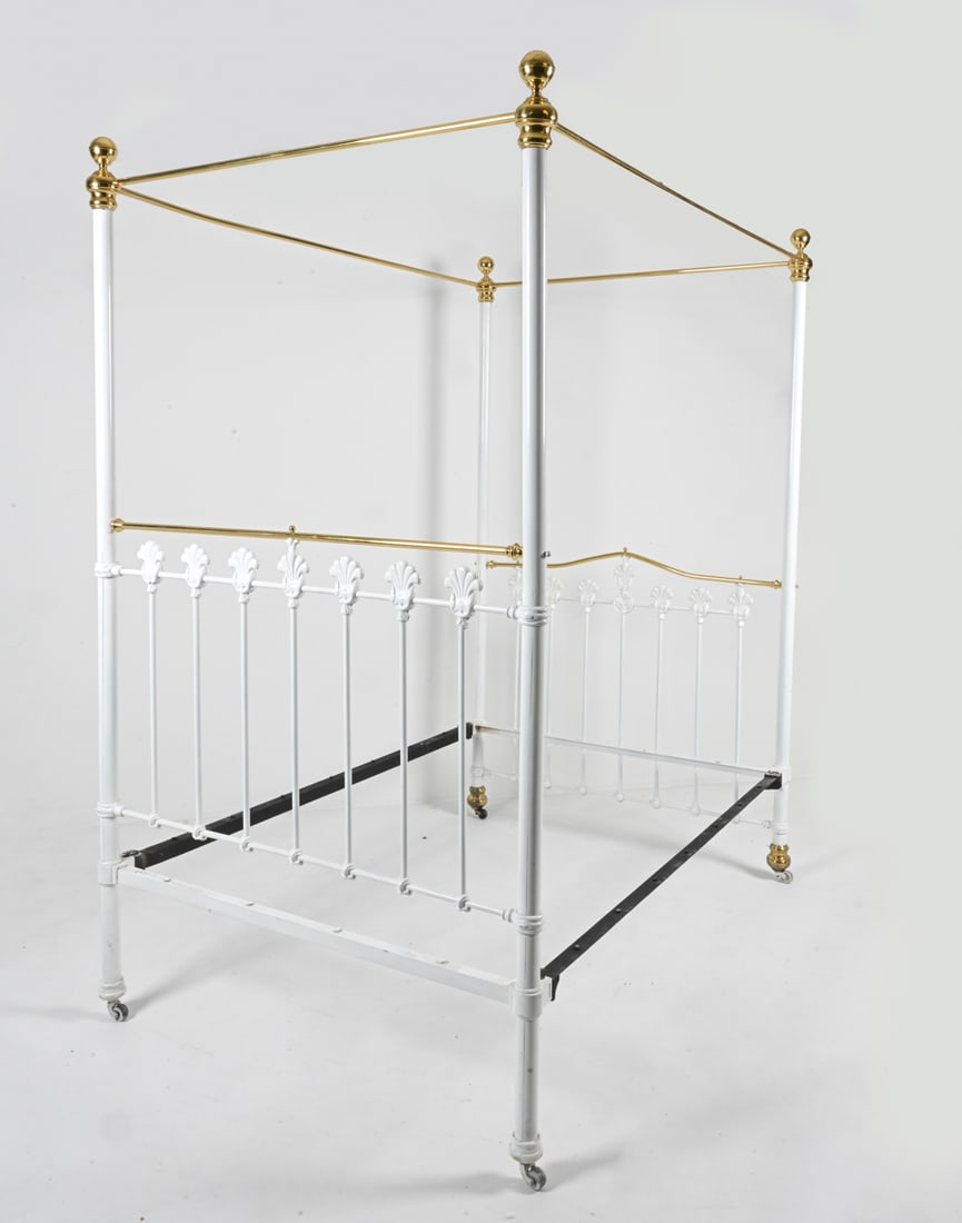 LACQUERED IRON & BRASS 4-POSTER FULL CANOPY BED (1 of 11)