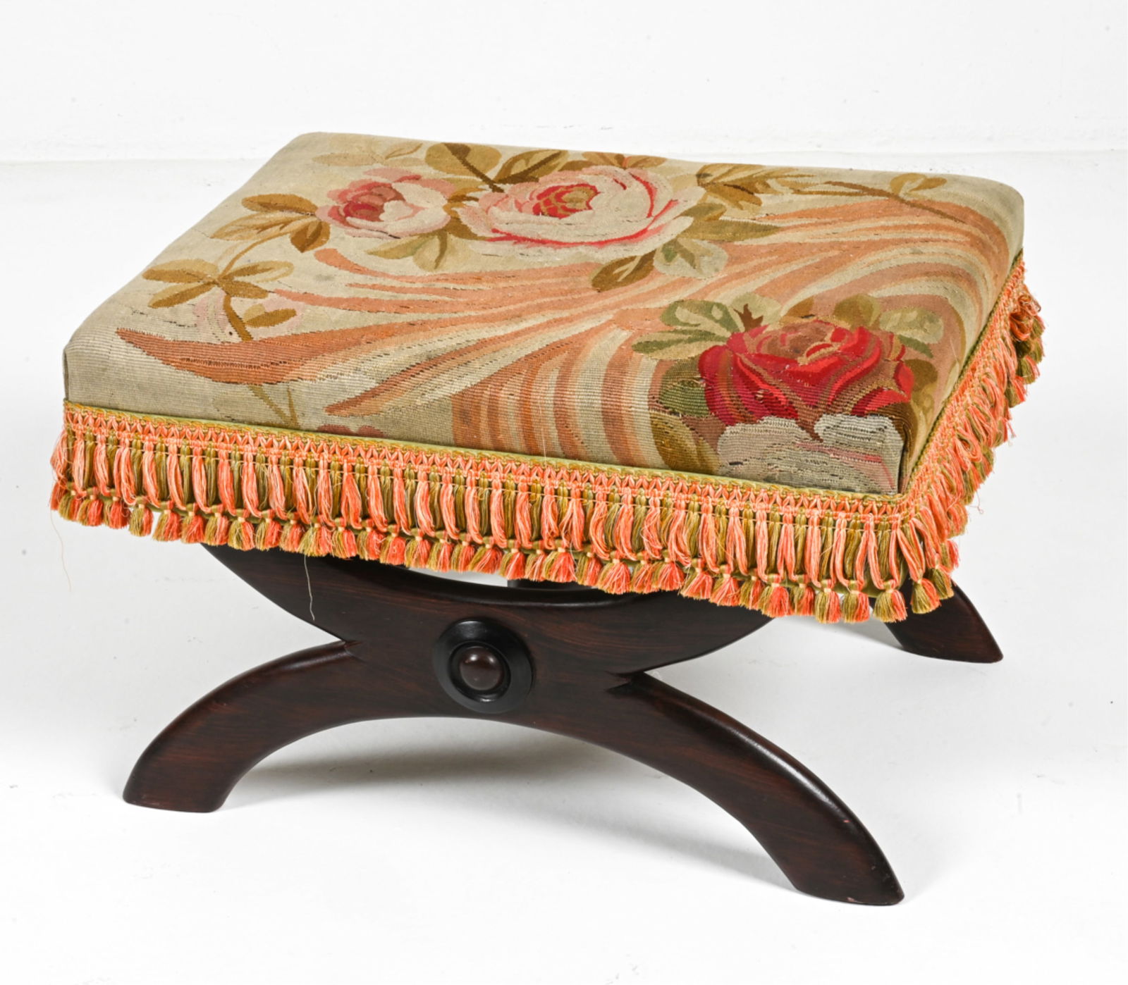 NEEDLEPOINT & GRAIN-PAINTED WOOD OTTOMAN (1 of 12)
