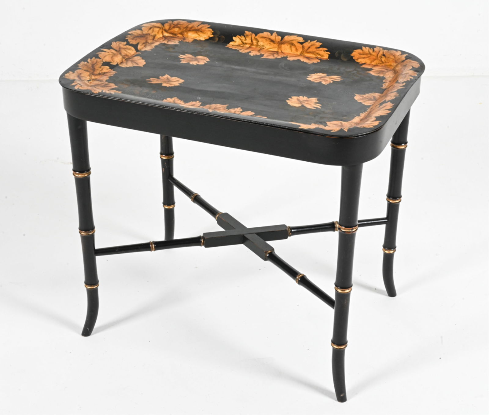 FAUX BAMBOO & GILT TOLE TRAY-TOP SIDE TABLE (1 of 16)