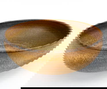 EDWIN & MARY SCHEIER MID-CENTURY CERAMIC BOWL: Mid-Century glazed stoneware bowl by Edwin and Mary Scheier. Incised signature to underside, Scheier. Dimensions: H 3.25" x Dia. 3.25" Condition: Minor surface wear consistent with age and use. Scatte