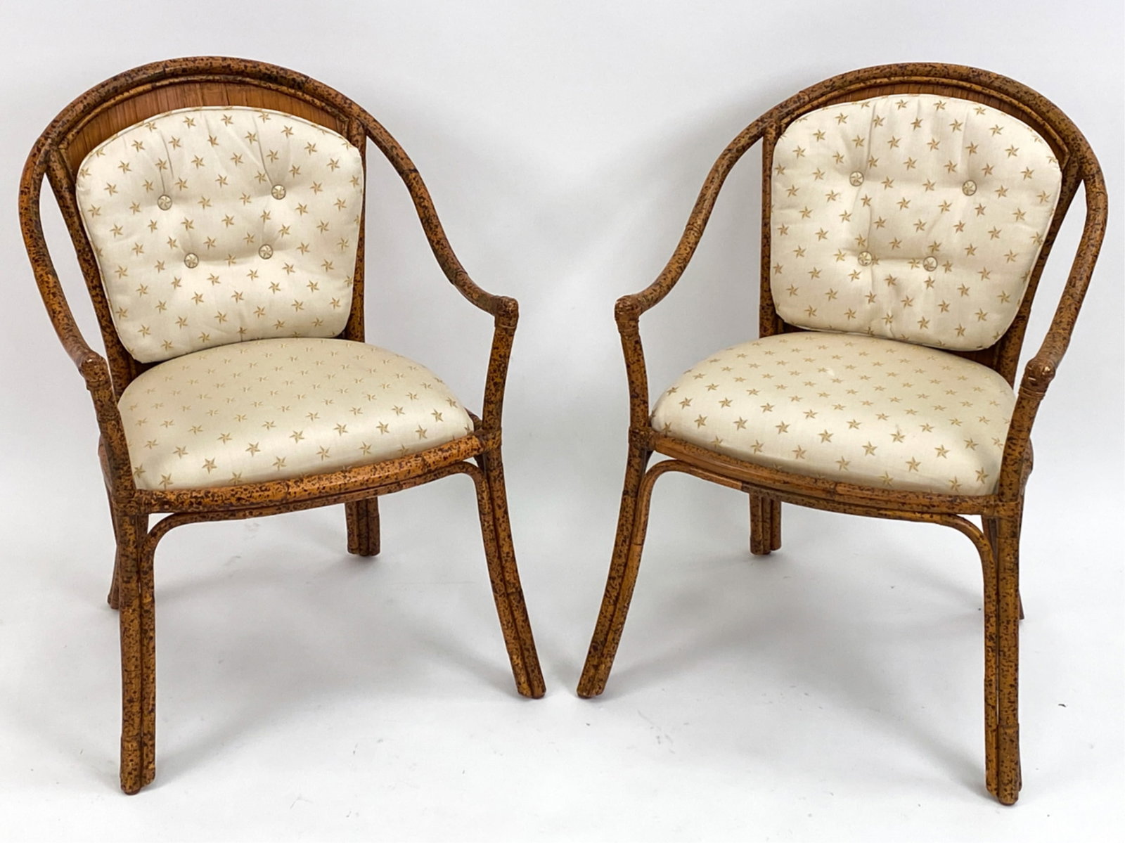 (2) VINTAGE BURNT TORTOISE BAMBOO RATTAN CHAIRS (1 of 17)