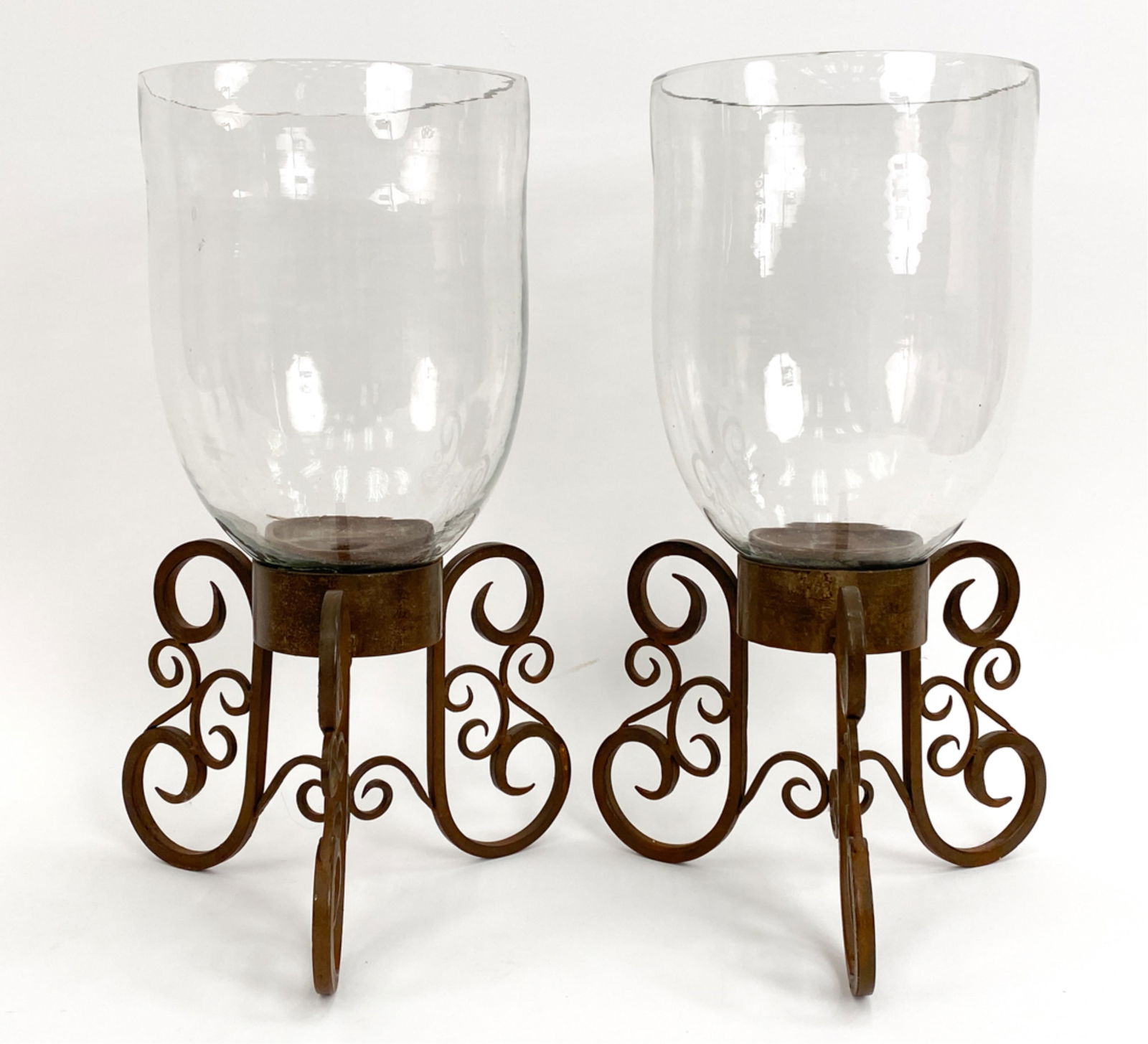 PAIR OVERSIZED HURRICANE GLASS SHADE CANDLE HOLDER (1 of 8)