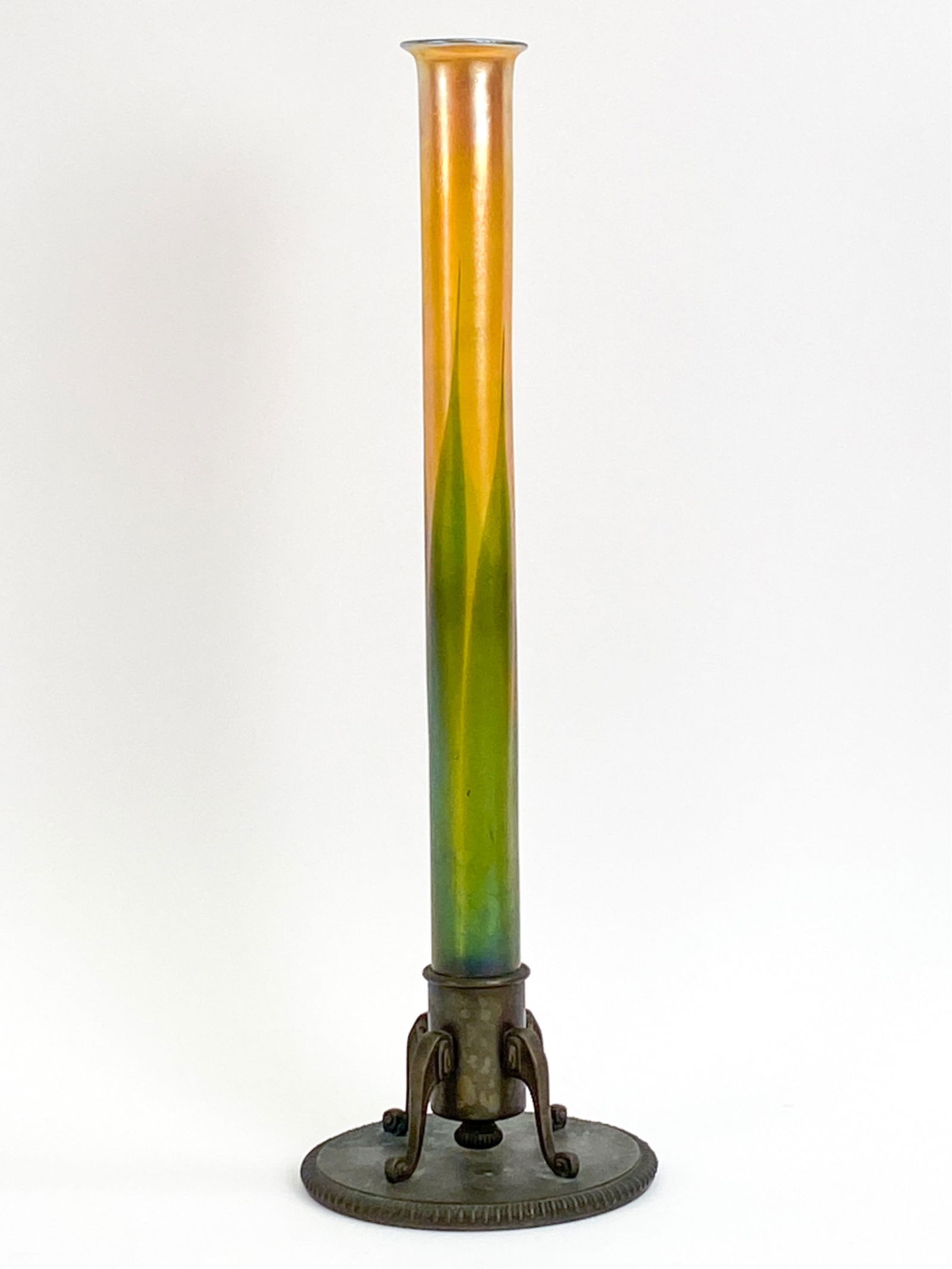 TIFFANY STUDIOS BRONZE & FAVIRLLE GLASS TULIP VASE (1 of 12)