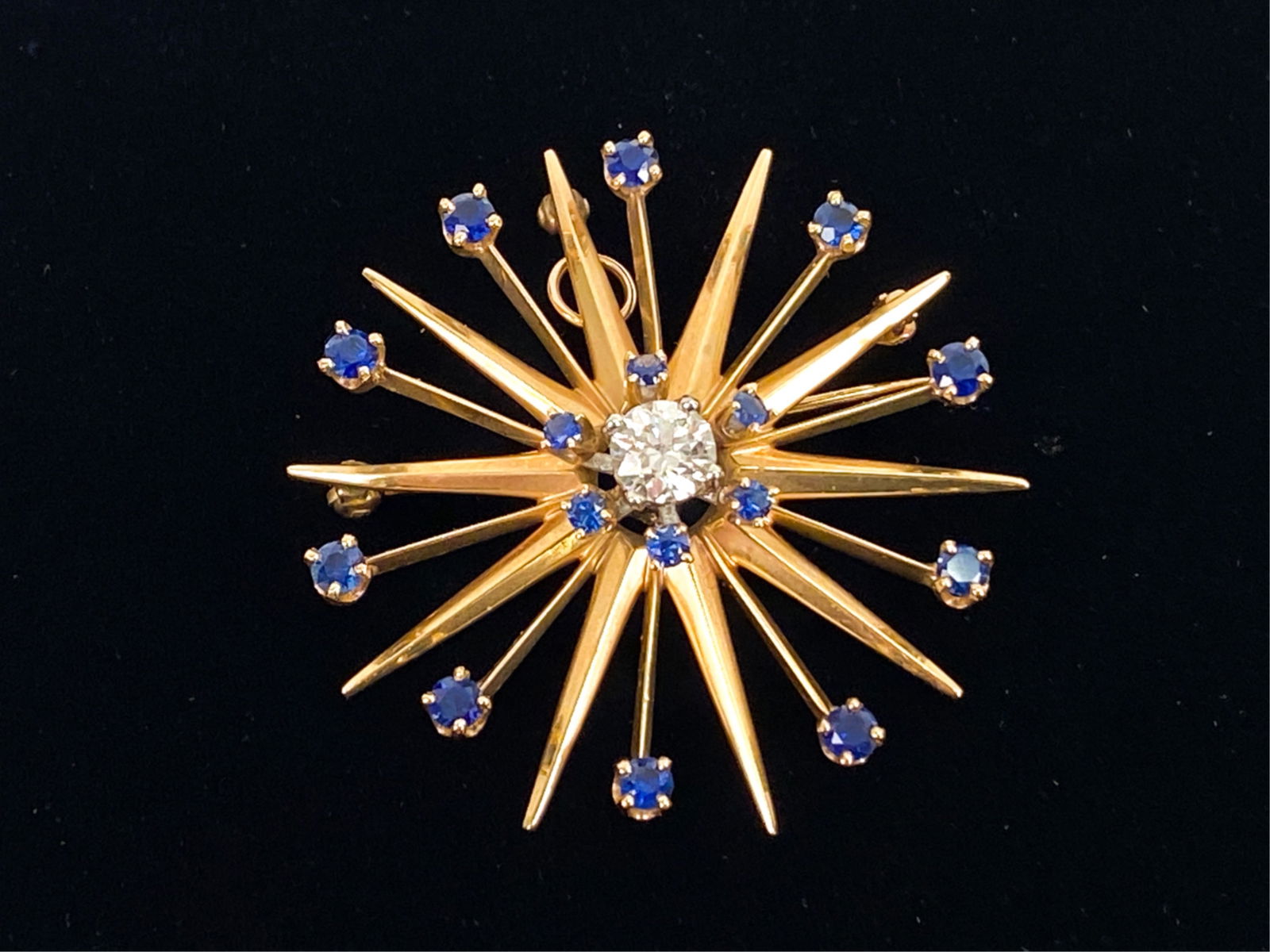 FELGER 14K DIAMOND & SAPPHIRE STARBURST BROOCH (1 of 5)
