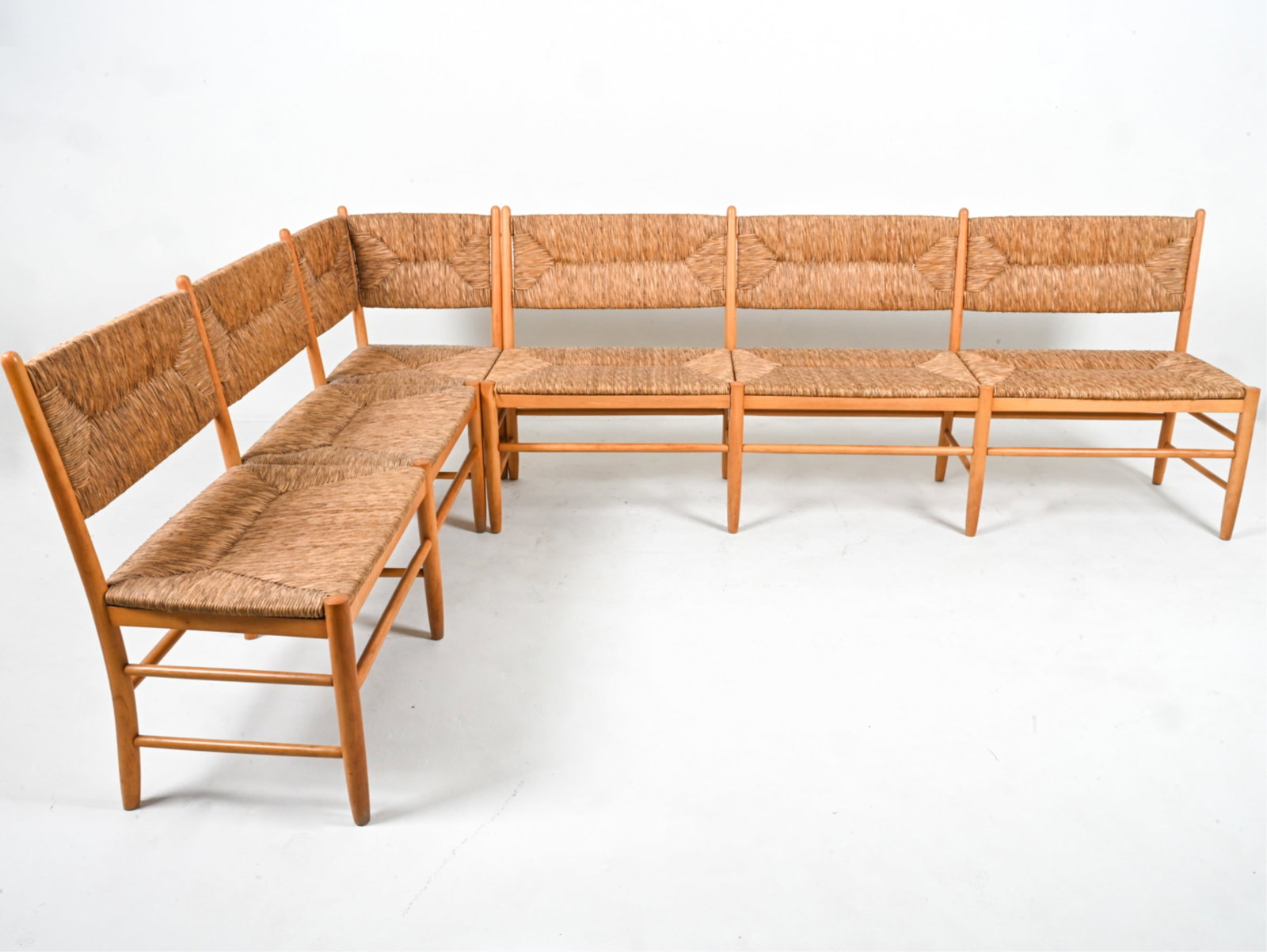 DUTCH BEECH & RUSH CORNER BANQUETTE, C. 1950'S (1 of 15)