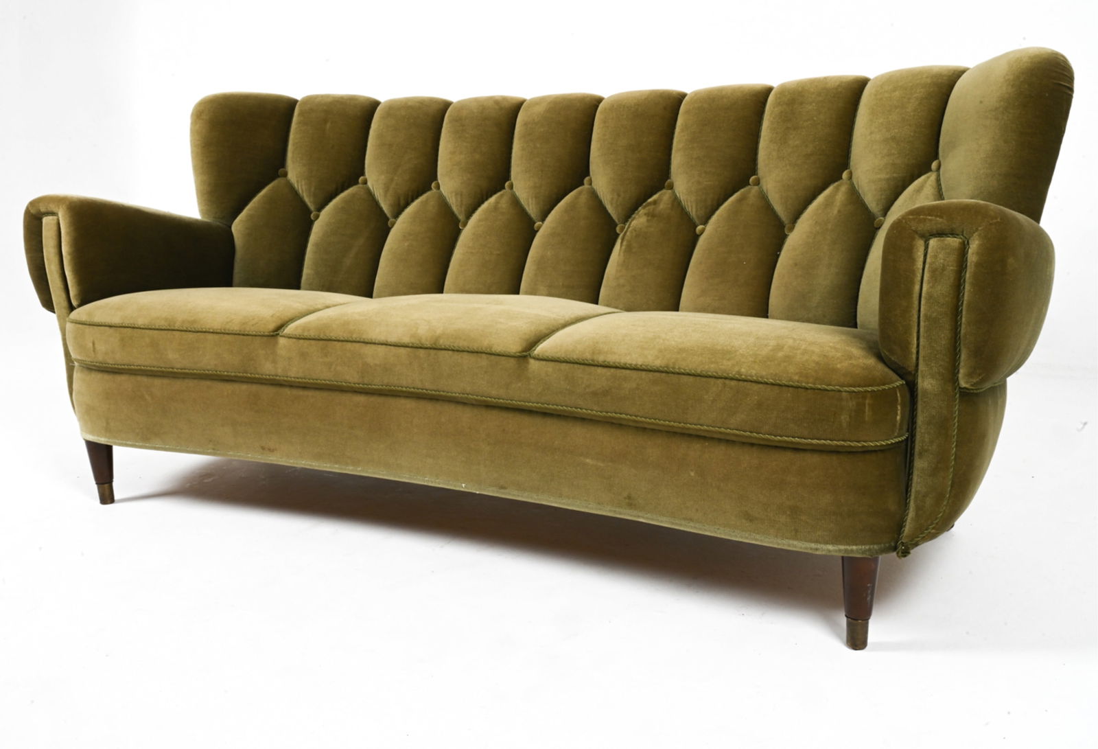 SWEDISH MOHAIR & BEECH CURVED SOFA, C. 1940'S (1 of 13)