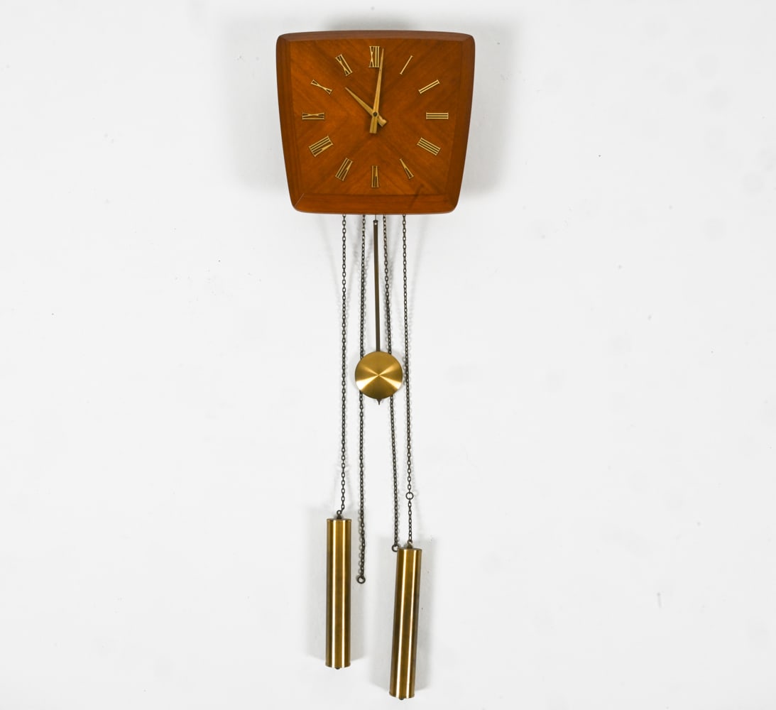 GERMAN MID-CENTURY TEAK & BRASS WALL CLOCK (1 of 20)