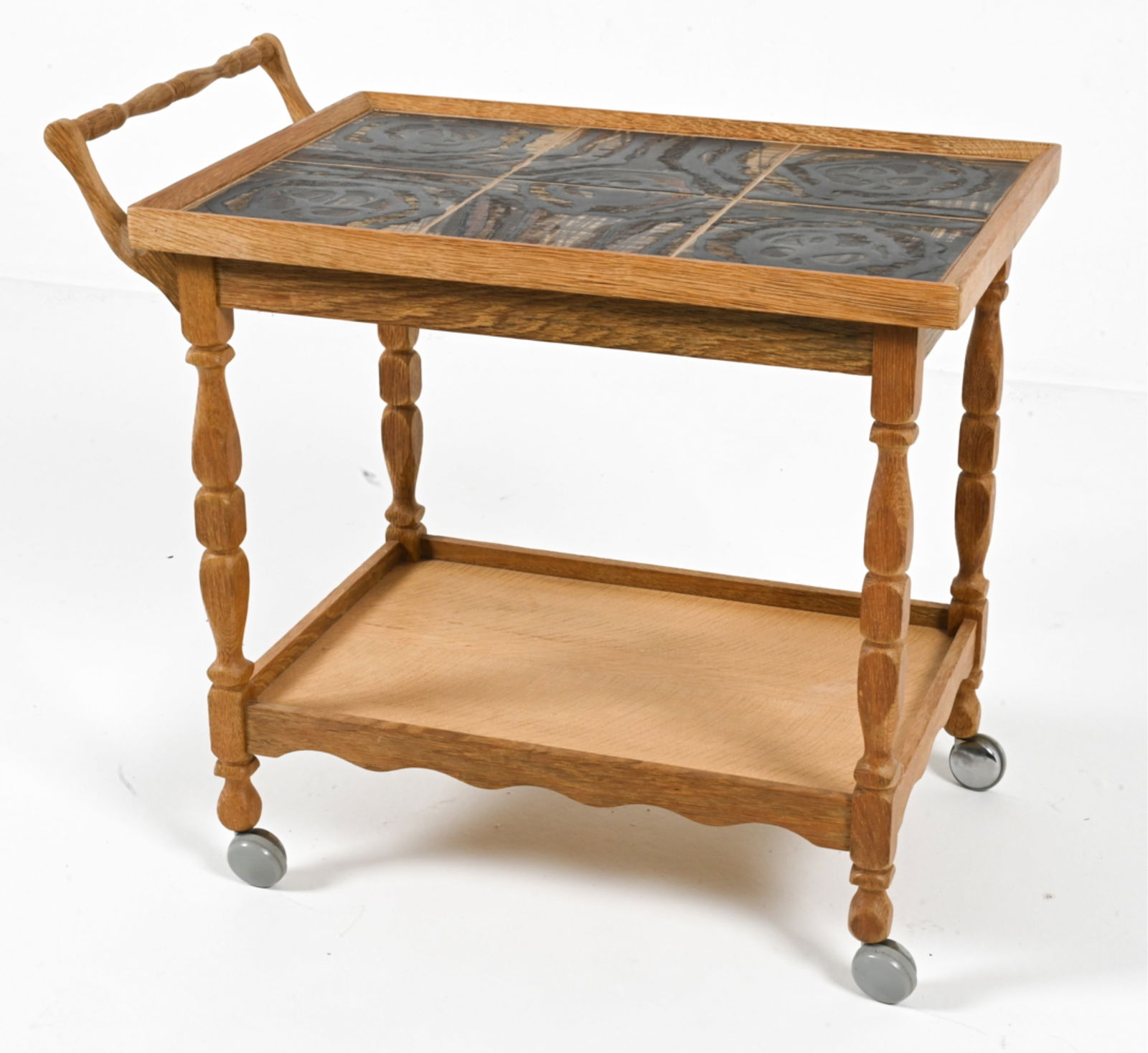 SCANDINAVIAN OAK & CERAMIC TILE BAR CART (1 of 10)