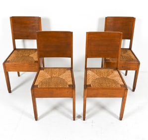 (4) DUTCH RATIONALIST OAK & RUSH DINING CHAIRS