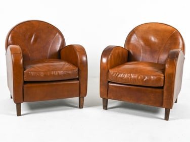 (2) DUTCH ART DECO STYLE LEATHER CLUB CHAIRS