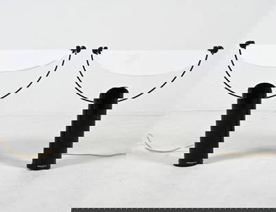 (2) WALTER LEEMAN ATELJE LYKTAN 'DISC' TABLE LAMPS: Pair of highly decorative Postmodern "Disc" table lamps. designed by Walter Leeman for Atelje Lyktan; featuring metal cylinder bases with adjustable white acrylic diffusers. Sweden, c. 1980's. Labeled