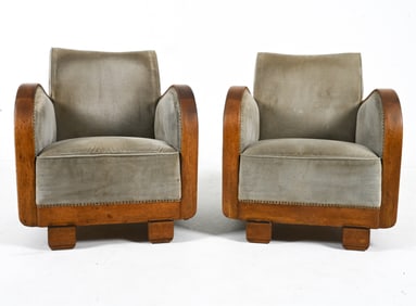 (2) AMSTERDAM SCHOOL ART DECO OAK CLUB CHAIRS