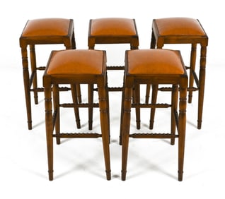 (5) GERMAN BEECH & LEATHER BARSTOOLS