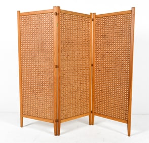 ALBERT JANSSON WOVEN PINE FOLDING SCREEN, 1950'S