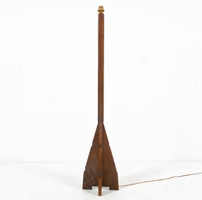 ART DECO AMSTERDAM SCHOOL OAK ROCKET FLOOR LAMP