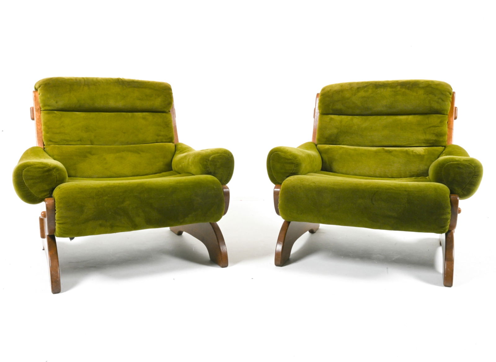 PAIR OF BRUTALIST OAK & VELVET LOUNGE CHAIRS (1 of 10)