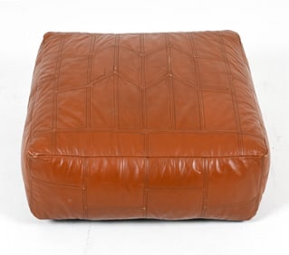 DUTCH PATCHWORK LEATHER POUF OTTOMAN, C. 1970'S