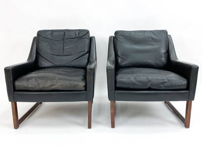 (2) GLATZEL FOR KILL INTERNATIONAL LEATHER CHAIRS: Designed by Rudolf Glatzel for Kill International. Germany, c. 1960's. Dimensions: H 30" x W 27.5" x D 30" x SH 16.5". Condition: Showing wear consistent with age and use. One with a bit heavier wear