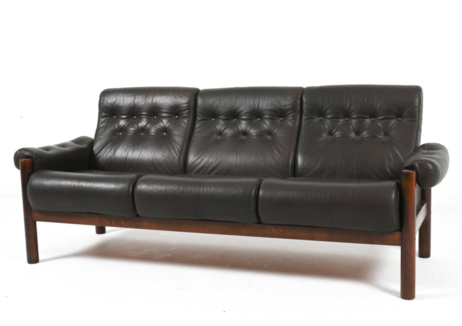 DANISH MODERN LEATHER THREE-SEAT SOFA, C. 1970'S (1 of 12)