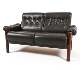 DANISH MODERN LEATHER TWO-SEAT SOFA, C. 1970'S
