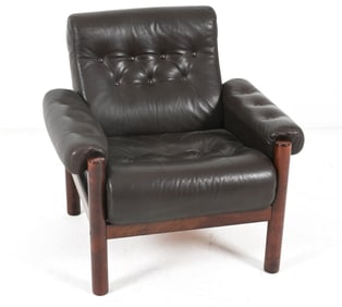 DANISH MODERN LEATHER LOUNGE CHAIR, 1970'S